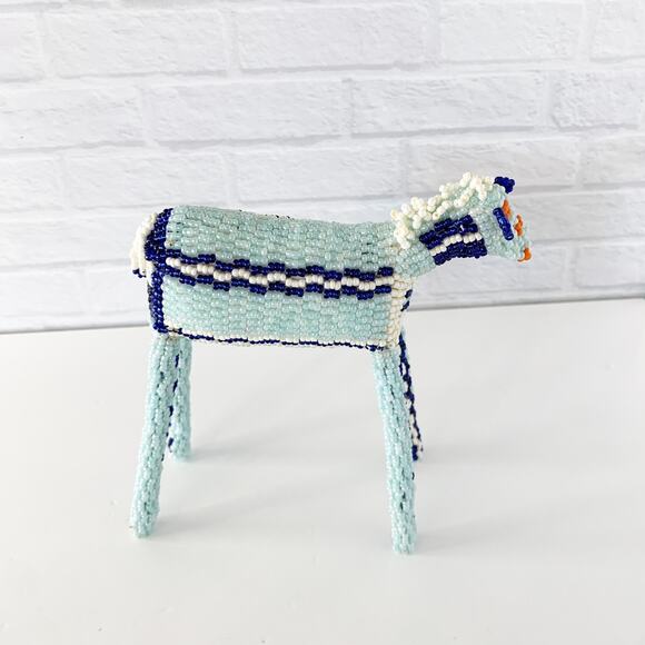 Beaded Horse Figure Sculpture South Africa Art 6" x 6" Blue Animal Long Legs - Picture 3 of 8